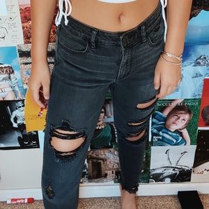 american eagle skinny washed black ripped jeans !